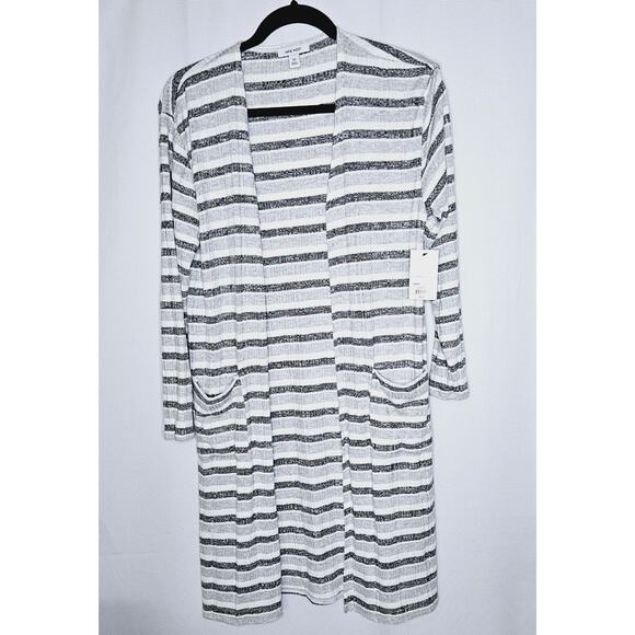 New Nine West Lightweight Super Soft Striped Duster Cardigan Long Line XS - Picture 1 of 8